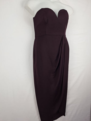 Second-Hand - Shona Joy Bordeaux Draped Strapless Cocktail MIdi Dress Size 12 - SwapUp