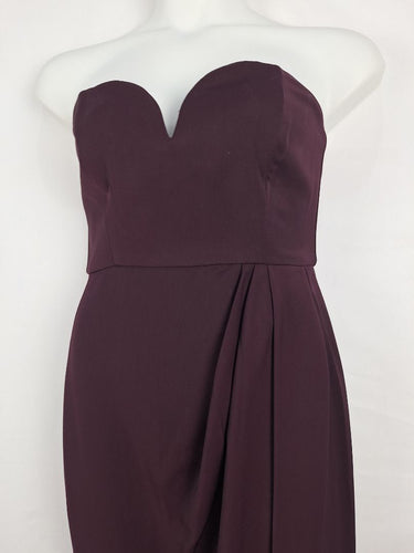 Second-Hand - Shona Joy Bordeaux Draped Strapless Cocktail MIdi Dress Size 12 - SwapUp