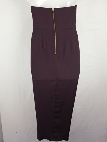 Second-Hand - Shona Joy Bordeaux Draped Strapless Cocktail MIdi Dress Size 12 - SwapUp