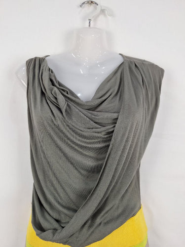 Second-Hand - Karen Millen Cowl Neck Yellow Stripe Dress Size S - SwapUp