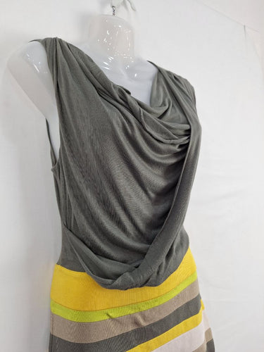 Second-Hand - Karen Millen Cowl Neck Yellow Stripe Dress Size S - SwapUp