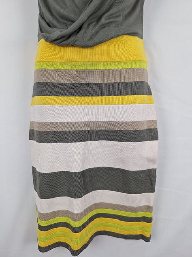 Second-Hand - Karen Millen Cowl Neck Yellow Stripe Dress Size S - SwapUp