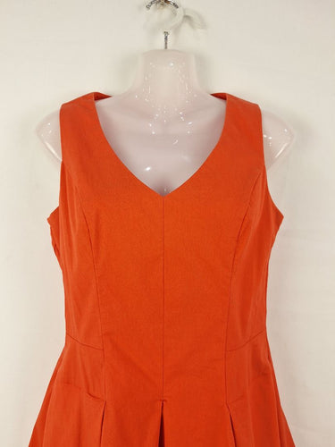 Second-Hand - Cue Tangerine Pleated Work Mini Dress Size 8 - SwapUp