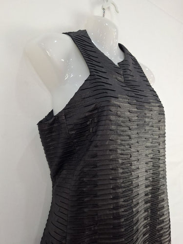 Second-Hand - Carla Zampatti Leatherlook Pleated Fitted Midi Dress Size 8 - SwapUp