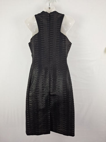 Second-Hand - Carla Zampatti Leatherlook Pleated Fitted Midi Dress Size 8 - SwapUp