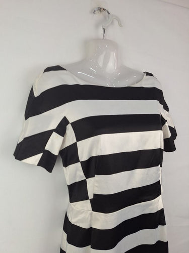 Second-Hand - Veronika Maine Boat neck Midi Stripe Dress Size 8 - SwapUp