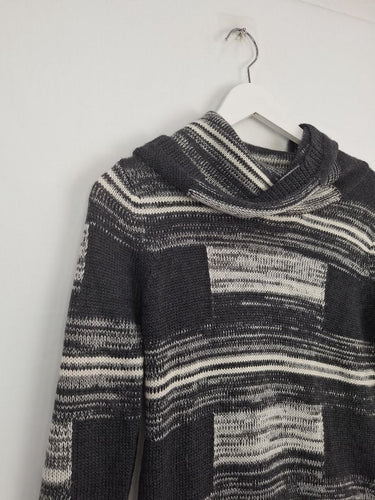 Second-Hand - Veronika Maine Grey Wool Blend Stripe Roll Neck Knit Jumper Size S - SwapUp