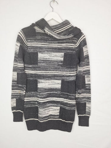 Second-Hand - Veronika Maine Grey Wool Blend Stripe Roll Neck Knit Jumper Size S - SwapUp