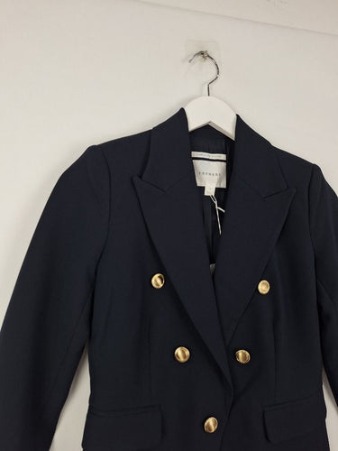 Second-Hand - Trenery Navy Neat Fit Gold Finish Blazer Size 4 - SwapUp