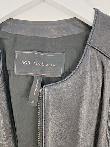 Second-Hand - BCBGMAXAZRIA Zip Up Fold Out Leather Vest Size XS - SwapUp