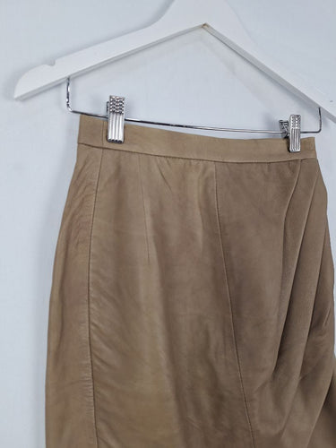Second-Hand - Scanlan Theodore Leather Pleated Draped Midi Skirt Size 6 - SwapUp