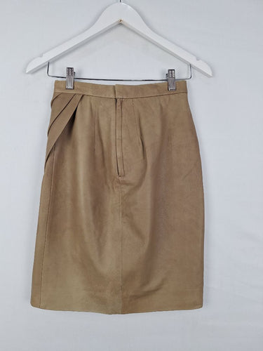 Second-Hand - Scanlan Theodore Leather Pleated Draped Midi Skirt Size 6 - SwapUp