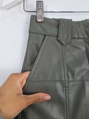 Second-Hand - Aje Muted Taupe Faux Leather Cargo Pants Size 6 - SwapUp