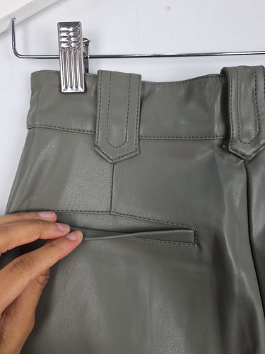 Second-Hand - Aje Muted Taupe Faux Leather Cargo Pants Size 6 - SwapUp