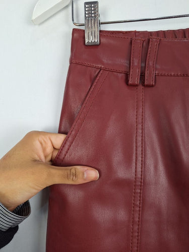 Second-Hand - Aje Wine Faux Leather Cargo Pants Size 6 - SwapUp