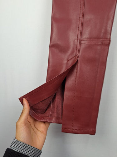 Second-Hand - Aje Wine Faux Leather Cargo Pants Size 6 - SwapUp