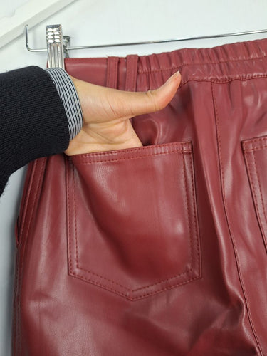 Second-Hand - Aje Wine Faux Leather Cargo Pants Size 6 - SwapUp