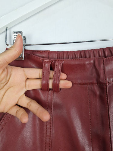 Second-Hand - Aje Wine Faux Leather Cargo Pants Size 6 - SwapUp