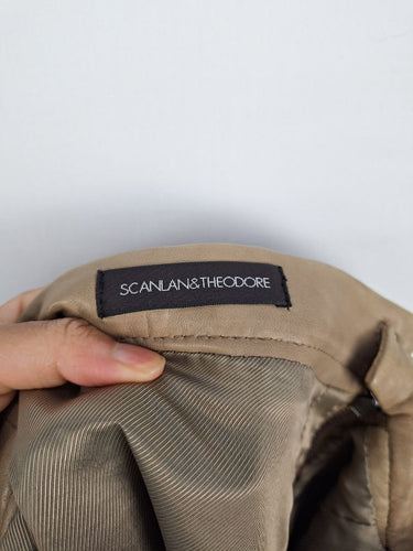 Second-Hand - Scanlan Theodore Leather Pleated Draped Midi Skirt Size 6 - SwapUp