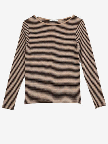 Morrison Latte Stripe Merino Long Sleeve Top Size 14