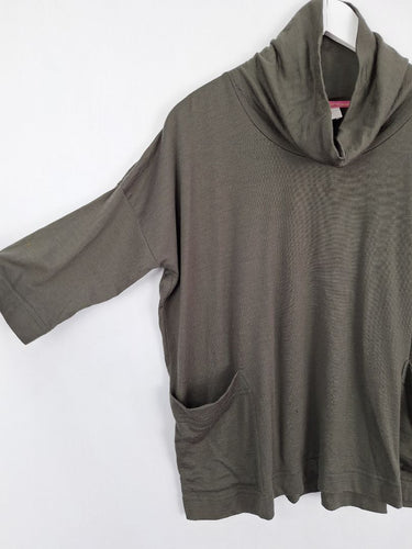Second-Hand - Obus Olive Cowl Neck Boxy Top Size S - SwapUp