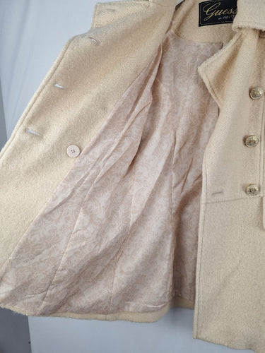 Second-Hand - Guess Vintage Wool Blend Cream Gold Buttons Coat Size S - SwapUp