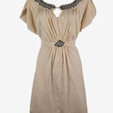 Second-Hand - Kachel Cream Silk Beaded Flowy Sleeve Mini Dress Size 10 - SwapUp