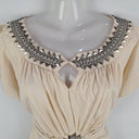 Second-Hand - Kachel Cream Silk Beaded Flowy Sleeve Mini Dress Size 10 - SwapUp