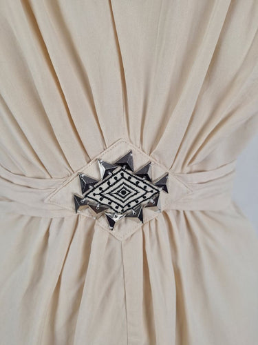 Second-Hand - Kachel Cream Silk Beaded Flowy Sleeve Mini Dress Size 10 - SwapUp