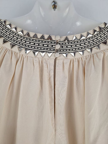 Second-Hand - Kachel Cream Silk Beaded Flowy Sleeve Mini Dress Size 10 - SwapUp