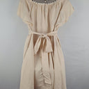 Second-Hand - Kachel Cream Silk Beaded Flowy Sleeve Mini Dress Size 10 - SwapUp