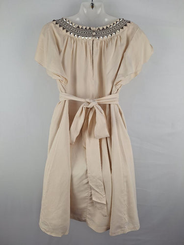 Second-Hand - Kachel Cream Silk Beaded Flowy Sleeve Mini Dress Size 10 - SwapUp