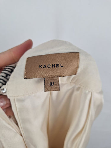 Second-Hand - Kachel Cream Silk Beaded Flowy Sleeve Mini Dress Size 10 - SwapUp