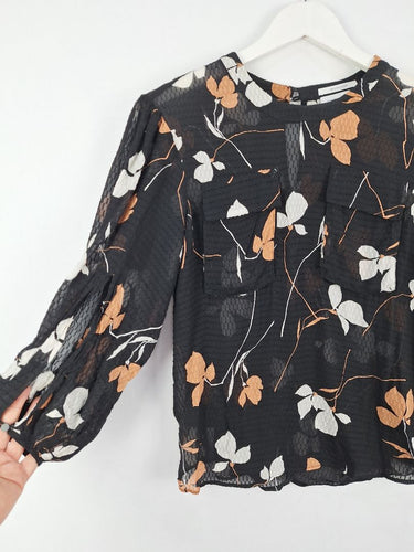Second-Hand - Veronika Maine Semi Sheer Textured Leafy Blouse Size 6 - SwapUp