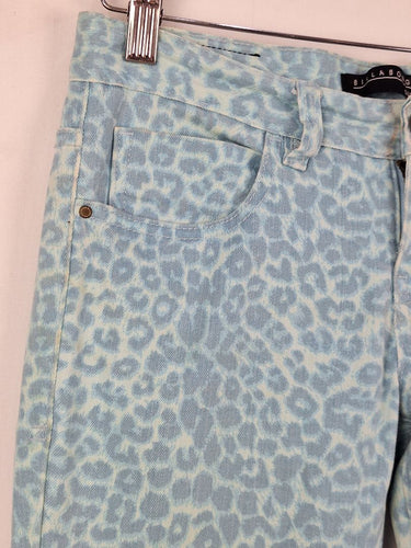 Second-Hand - Billabong Aquamarine Leopard Skinny Jeans Size 10 - SwapUp