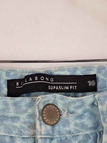 Second-Hand - Billabong Aquamarine Leopard Skinny Jeans Size 10 - SwapUp