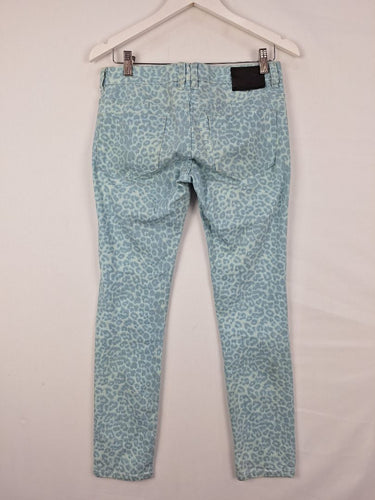 Second-Hand - Billabong Aquamarine Leopard Skinny Jeans Size 10 - SwapUp