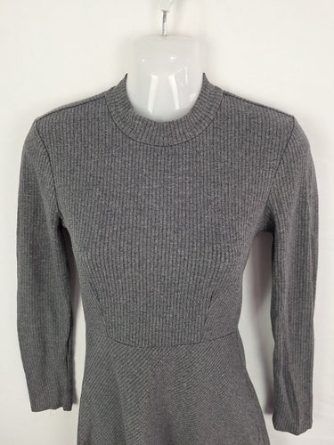 Second-Hand - Witchery Grey Ribbed Mock Neck Mini Dress Size 6 - SwapUp