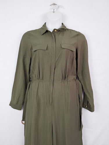 Second-Hand - French Connection Olive Zip Front Everyday Jumpsuit Size 12 - SwapUp