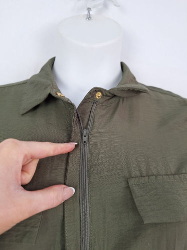 Second-Hand - French Connection Olive Zip Front Everyday Jumpsuit Size 12 - SwapUp