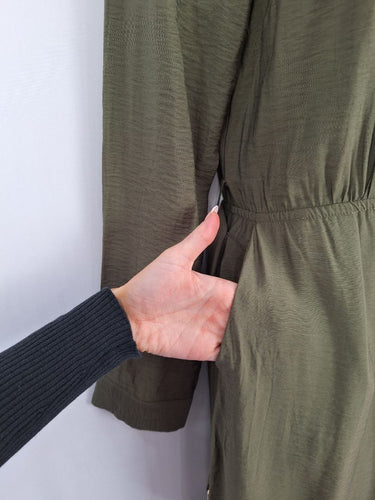 Second-Hand - French Connection Olive Zip Front Everyday Jumpsuit Size 12 - SwapUp