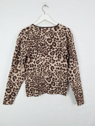 Second-Hand - Witchery Leopard Wool Blend Thick Fine Knit Jumper Size S - SwapUp