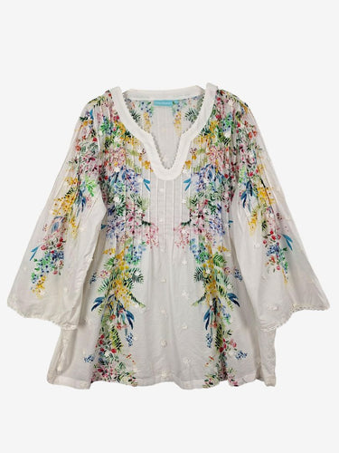 Blue Illusion Watercolour Garden Spring Blouse Size XXL