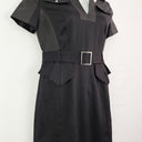 Second-Hand - Karen Millen Work Silver Hard Wear Midi Dress Size 14 - SwapUp