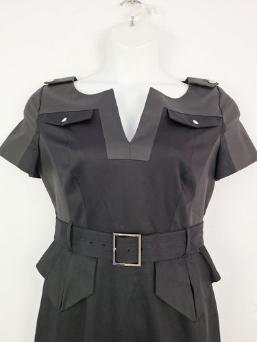 Second-Hand - Karen Millen Work Silver Hard Wear Midi Dress Size 14 - SwapUp