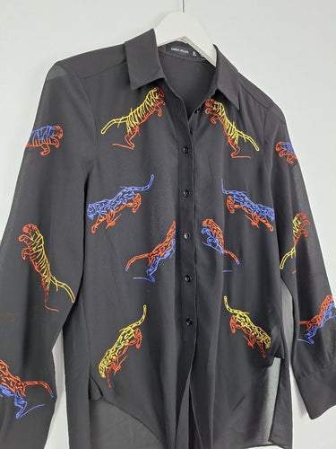Second-Hand - Karen Millen Semi Sheer Jaguar Embroidery Shirt Size 6 - SwapUp