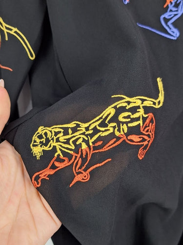 Second-Hand - Karen Millen Semi Sheer Jaguar Embroidery Shirt Size 6 - SwapUp