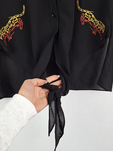 Second-Hand - Karen Millen Semi Sheer Jaguar Embroidery Shirt Size 6 - SwapUp