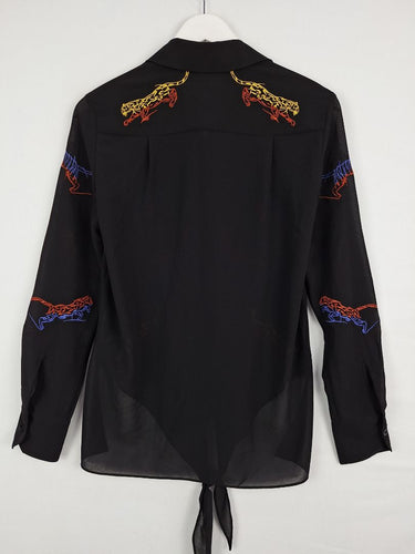 Second-Hand - Karen Millen Semi Sheer Jaguar Embroidery Shirt Size 6 - SwapUp