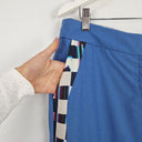 Second-Hand - Lisa Ho Blue Pure Wool and Silk Side Graphic Pants Size 10 - SwapUp